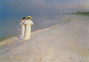 Noite de verão na praia sul de Skagen com Anna Ancher e Marie Kroyer